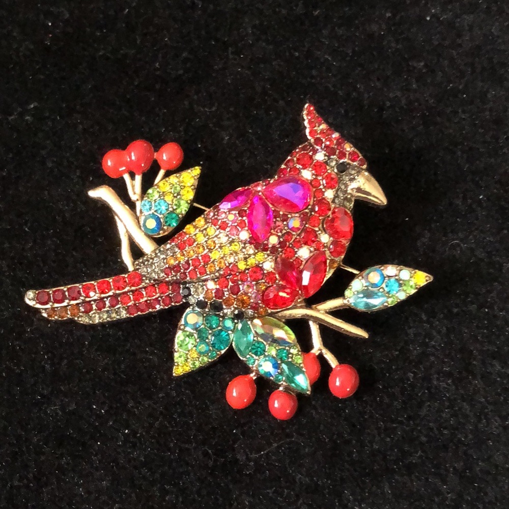 Colorful Red Cardinal Brooch